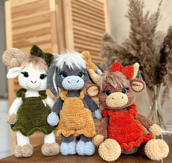 Crochet Farm Animal Patterns Donkey, Lamb  Cow Amigurumi Plushies